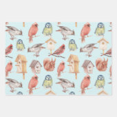 ヴィンテージレッドポインセチア冬の鳥クリスマス ラッピングペーパーシート (正面2)