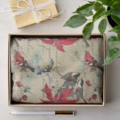 ヴィンテージレッドポインセチア鳥文字クリスマス 薄葉紙 (ギフト)