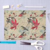 ヴィンテージレッドポインセチア鳥文字クリスマス 薄葉紙 (クラフト)