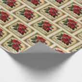 ヴィンテージレッドポインセチア・メリークリスマス ラッピングペーパー (角)