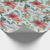 ヴィンテージレッドポインセチア（鳥）ショウジョウコウカンチョウバードクリスマス ラッピングペーパー (角)