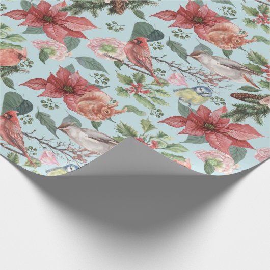 ヴィンテージレッドポインセチア（鳥）ショウジョウコウカンチョウバードクリスマス ラッピングペーパー (角)