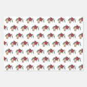 ヴィンテージレッドポインセティアティーカップスウサギのクリスマス ラッピングペーパーシート (正面3)