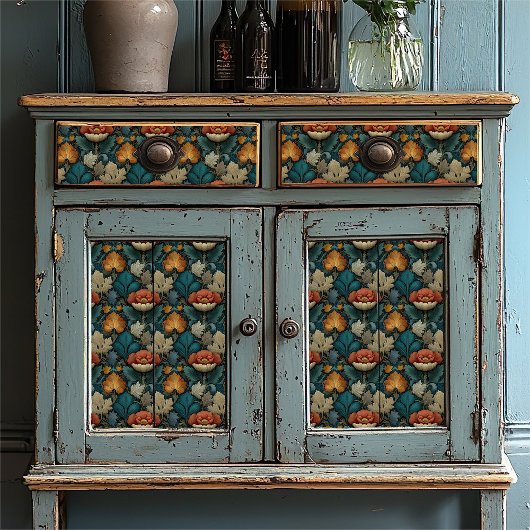 ヴィンテージレッドポピーとジェイドウィリアムインスパイアモリス 薄葉紙