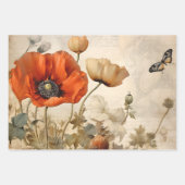 ヴィンテージレッドポピーのデコページ紙セット ラッピングペーパーシート (正面3)