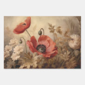 ヴィンテージレッドポピーのデコページ紙セット ラッピングペーパーシート (正面2)