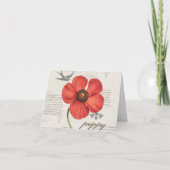 ヴィンテージレッドポピースケッチ+ビクトリアンタイポグラフィ サンキューカード (正面)