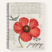 ヴィンテージレッドポピースケッチ+ビクトリアンタイポグラフィ ノートブック (正面)