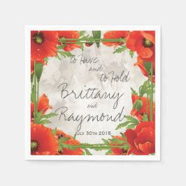 ヴィンテージレッドポピー紙ナプキン スタンダードカクテルナプキン