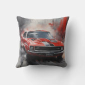 ヴィンテージレッドマッスルカーと銀ストライプ色 クッション (裏面)