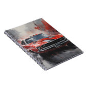 ヴィンテージレッドマッスルカーと銀ストライプ色 ノートブック (右側)