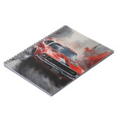 ヴィンテージレッドマッスルカーと銀ストライプ色 ノートブック (左側)