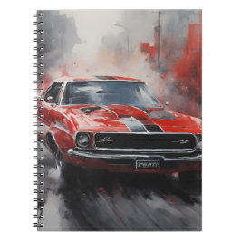 ヴィンテージレッドマッスルカーと銀ストライプ色 ノートブック