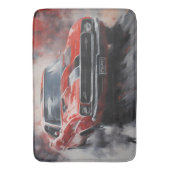 ヴィンテージレッドマッスルカーと銀ストライプ色 バスマット (正面縦)