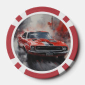 ヴィンテージレッドマッスルカーと銀ストライプ色 ポーカーチップ (裏面)