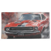 ヴィンテージレッドマッスルカーと銀ストライプ色 枕カバー (正面右)