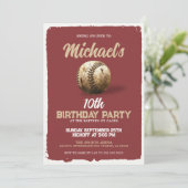 ヴィンテージレッドマルーン野球テーマ誕生日パーティー 招待状 (スタンド正面)