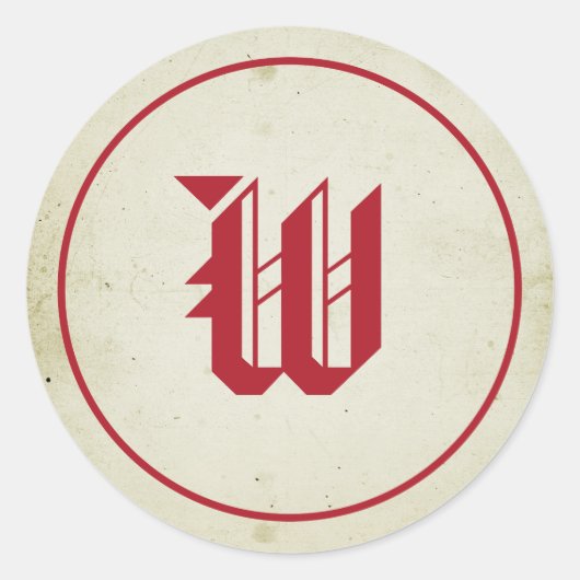 ヴィンテージレッドモノグラム封筒用シール ラウンドシール (正面)