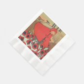 ヴィンテージレッドライディングフードウルフポピーの花 縁ありランチョンナプキン (角)