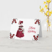 ヴィンテージレッドレディフローラエレガント誕生日 カード (黄色い花)