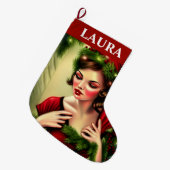 ヴィンテージレッドレディレトロ ラージクリスマスストッキング (正面 (吊り時))