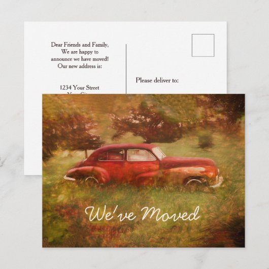ヴィンテージレッドレトロカーアンティーク素朴ニューホーム ポストカード (正面/裏面)