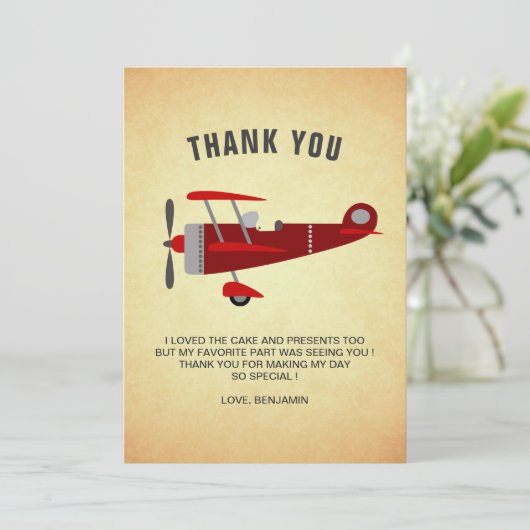 ヴィンテージレッドレトロ機誕生日パーティー サンキューカード (スタンド正面)