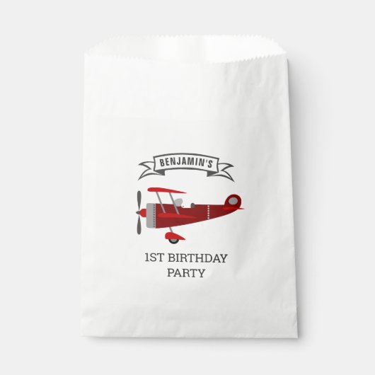 ヴィンテージレッドレトロ機誕生日パーティー フェイバーバッグ (正面)