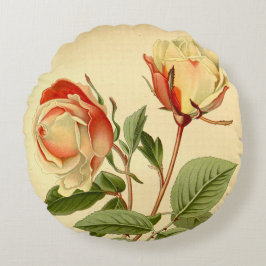 ヴィンテージレッドレモンイエローフローラティーバラサフラノ ラウンドクッション