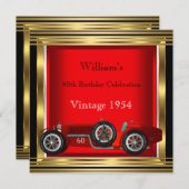 ヴィンテージレッドレーシングカーマン60thバースデーパーティー2 招待状 (正面/裏面)