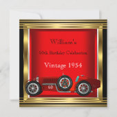 ヴィンテージレッドレーシングカーマン60thバースデーパーティー2 招待状 (正面)