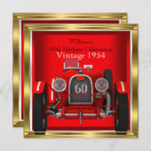 ヴィンテージレッドレーシングカーマン60thバースデーパーティー 招待状 (正面/裏面)