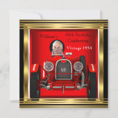 ヴィンテージレッドレーシングカーMans 60th誕生日写真2 招待状 (正面)