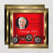 ヴィンテージレッドレーシングカーMans 60th誕生日写真 招待状 (正面/裏面)