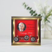 ヴィンテージレッドレーシングカーMans 60th誕生日写真 招待状 (スタンド正面)