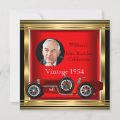 ヴィンテージレッドレーシングカーMans 60th誕生日写真 招待状 (正面)