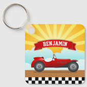 ヴィンテージレッドレースカーパーソナライズされたドネームキッズルーム キーホルダー