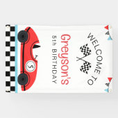 ヴィンテージレッドレースカーファスト誕生日歓迎 横断幕 (横)