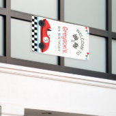 ヴィンテージレッドレースカーファスト誕生日歓迎 横断幕 (ビルの外側)