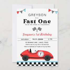 ヴィンテージレッドレースカーファースト誕生日ファーストワン 招待状