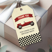 ヴィンテージレッドレースカー子供の誕生日パーティーの好意 ギフトタグ