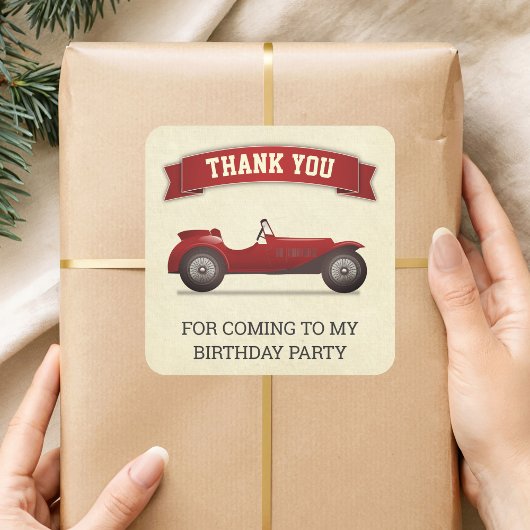 ヴィンテージレッドレースカー子供の誕生日パーティーの好意 スクエアシール