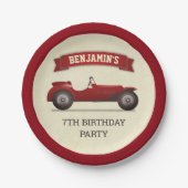 ヴィンテージレッドレースカー子供の誕生日パーティー ペーパープレート (正面)