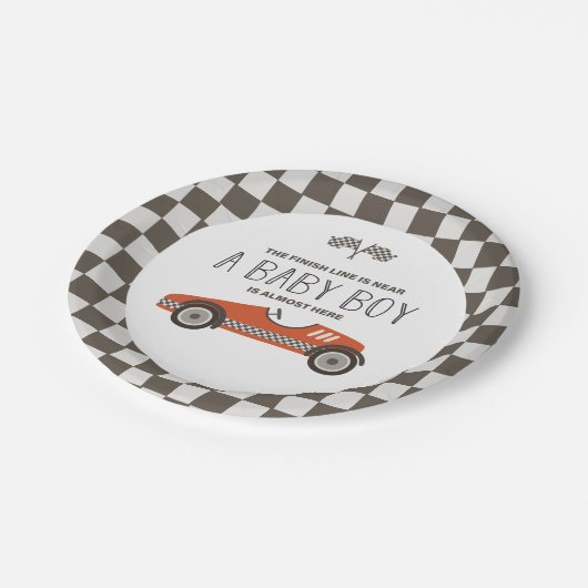 ヴィンテージレッドレースカー赤ちゃんシャワー ペーパープレート (アングル)