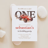 ヴィンテージレッドレースカー1st誕生日招待状 招待状