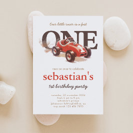 ヴィンテージレッドレースカー1st誕生日招待状 招待状