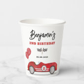 ヴィンテージレッドレースカー2速い男の子バースデーパーティー 紙コップ (裏面)
