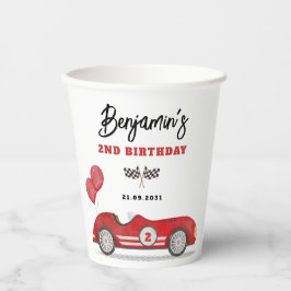 ヴィンテージレッドレースカー2速い男の子バースデーパーティー 紙コップ
