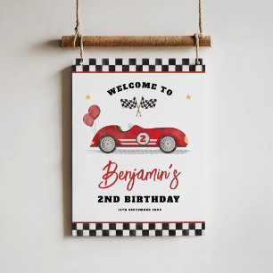 ヴィンテージレッドレースカー2速誕生日歓迎 ポスター