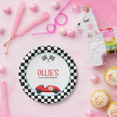 ヴィンテージレッドレースカーTWO高速誕生日 ペーパープレート (パーティー)